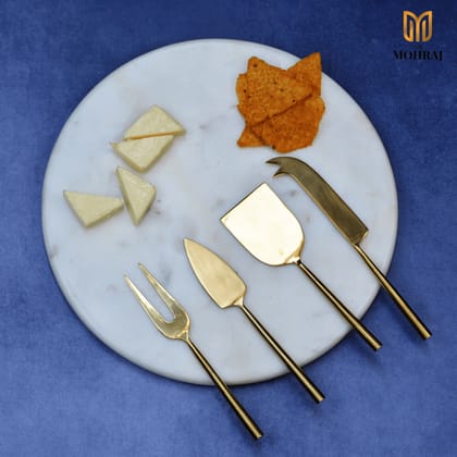 The Mohraj Marble Cheese Board with Knives White  