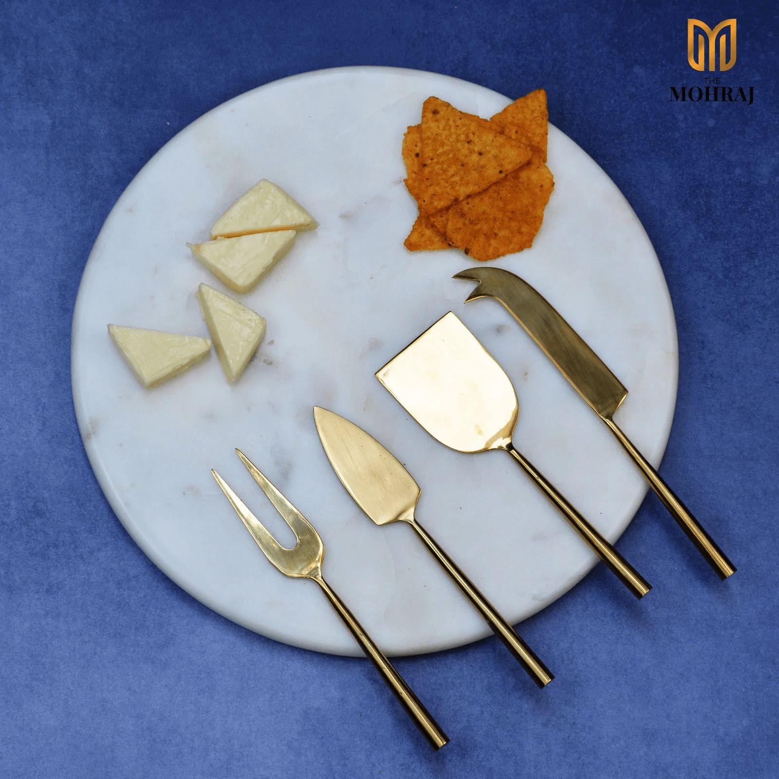 The Mohraj Marble Cheese Board with Knives White