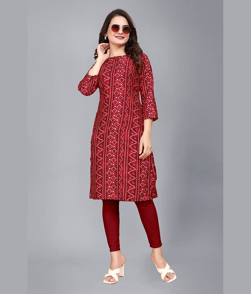 AK FASHION MALL Pack of 1 Crepe Printed Straight Women's Kurti - ( Multicolor )