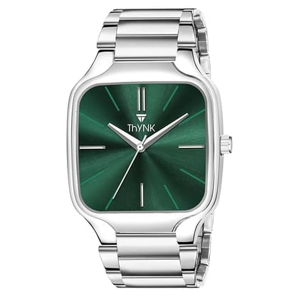 Thynk Men's Green Square Dial Analog Watch | Premium Silver Metal Strap & Luxury Finish