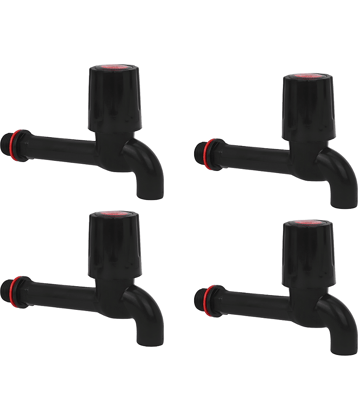 BATHONIX Black PVC Heavy Duty Long Body Bib Tap (Pack&nbsp;of&nbsp;4) Plastic (ABS) Bathroom Tap (Bib Cock)
