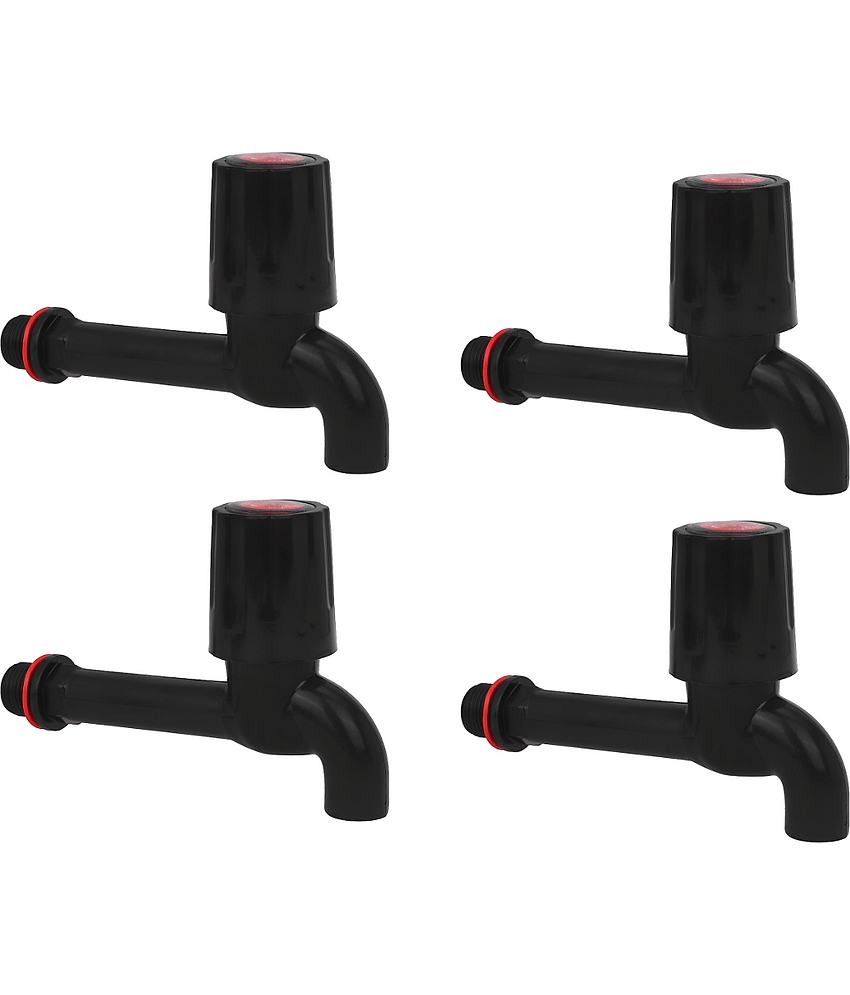 BATHONIX Black PVC Heavy Duty Long Body Bib Tap (Pack&nbsp;of&nbsp;4) Plastic (ABS) Bathroom Tap (Bib Cock)