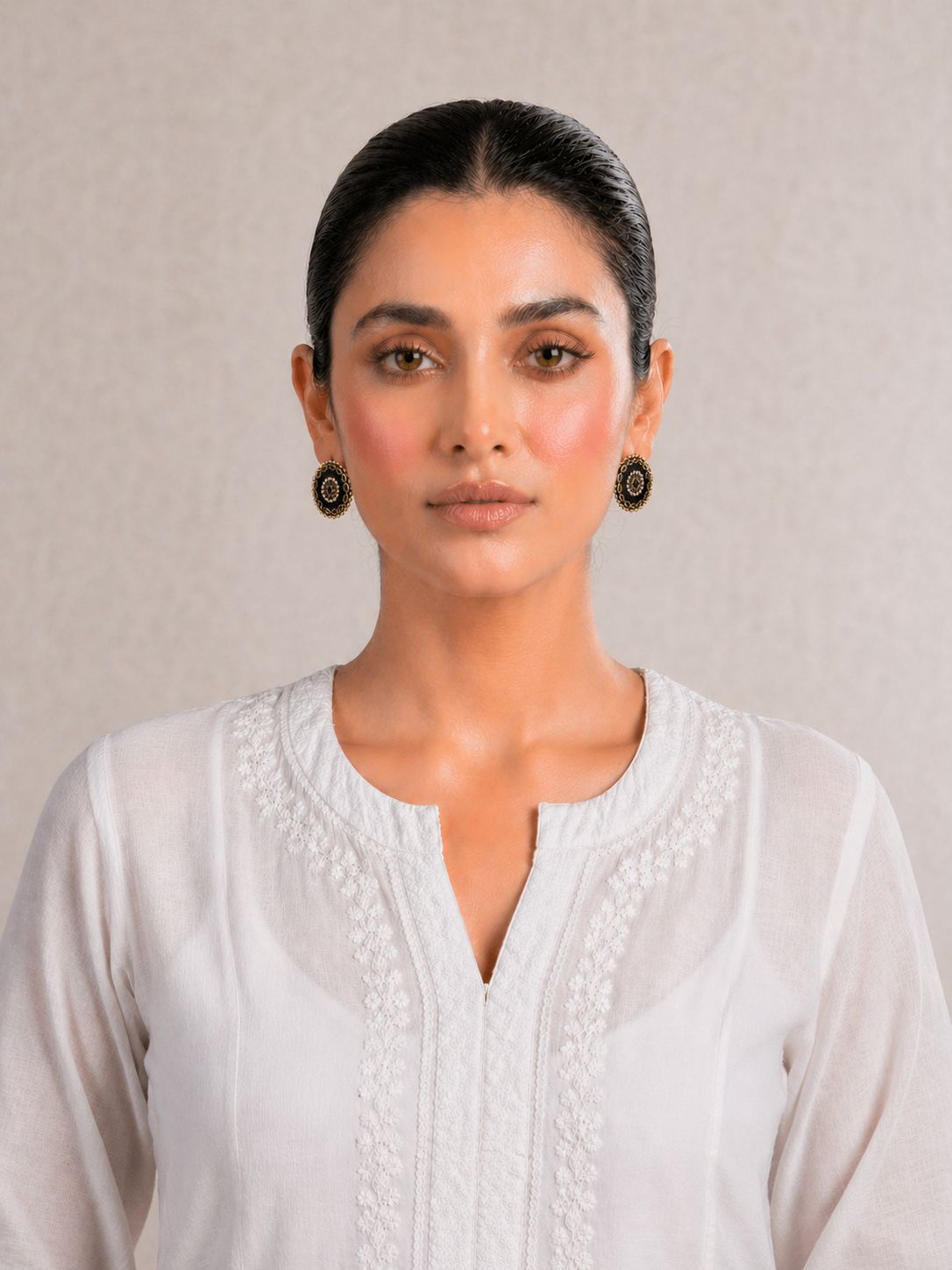 Black Gold Kundan Style Stud Earrings