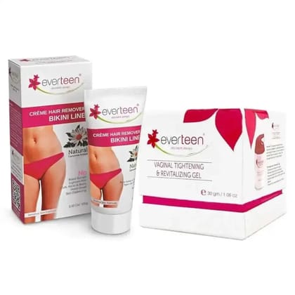 everteen Combo: Natural Bikini Line Hair Remover Creme 100g and V Gel for Women