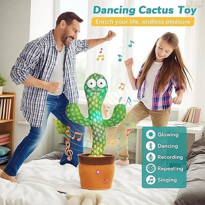 Funny Dancing Cactus Plush Toy with Repeat Recording Feature, Singing Songs and Music | Interactive Learning Toy for Boys & Girls | Soft Stuffed Musical Cactus Toy