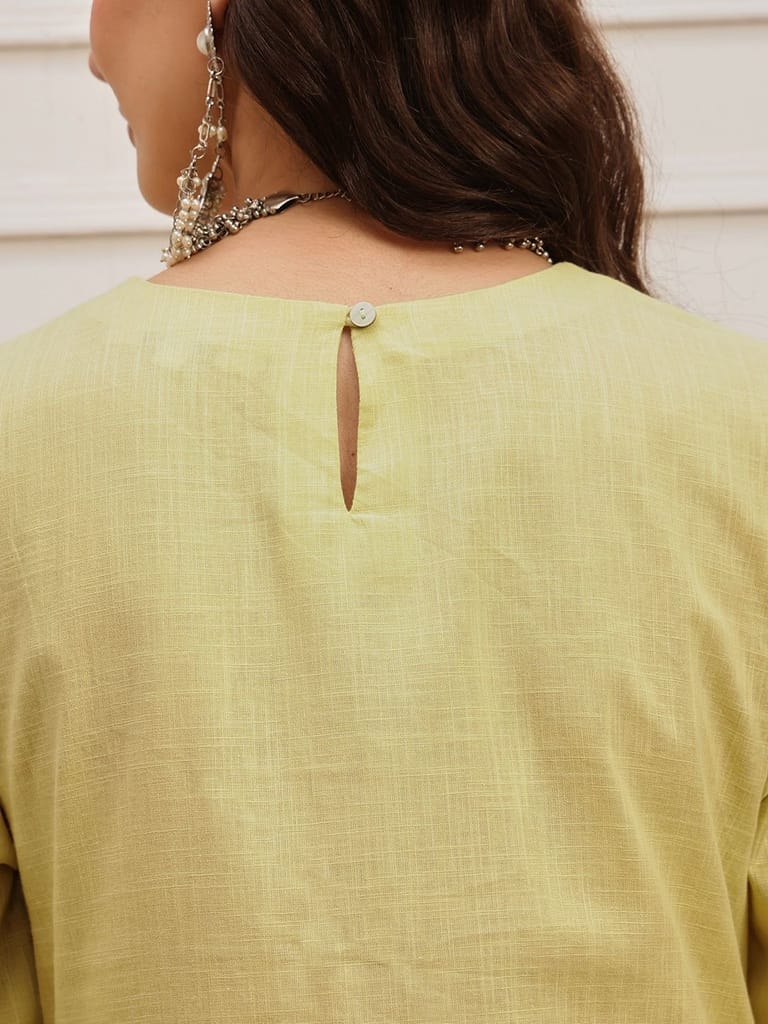 Lime Bloom Embroidered Kurta