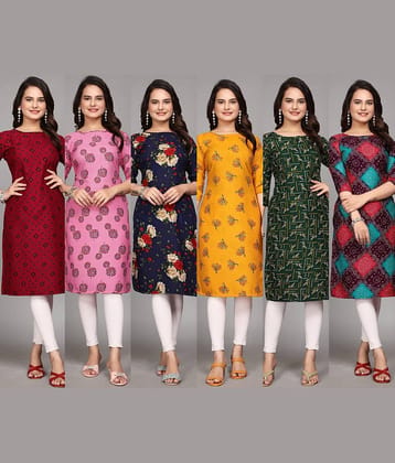 KALAVRITTA Pack of 6 Crepe Printed Straight Women's Kurti - ( Multicolor3 )