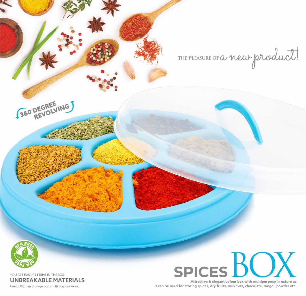 Wholesale Item - 6 IN 1 ROUND PLASTIC SPICE BOX - MOQ 11 Pieces