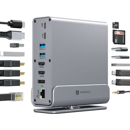 Portronics Mport Vault Pro 9-in-1 USB-C Multiport Hub with HDMI, USB 3.0 & PD Charging - Grey Portronics Mport Vault Pro 9-in-1 USB-C Multiport Hub with HDMI, USB 3.0 & PD Charging - Grey