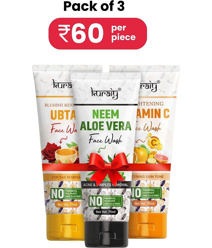 KURAIY Face Wash Soothing Clear Calming Facial Cleanser 225ml pack of 3