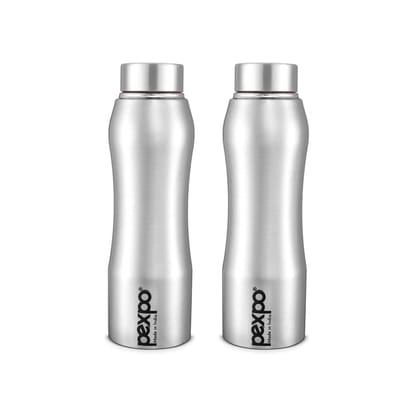 PEXPO Stainless Steel Fridge Water Bottle, 1000 ml, Pack Of 2, Silver, Bistro | Leak-Proof & Easy to Grip Water Bottle