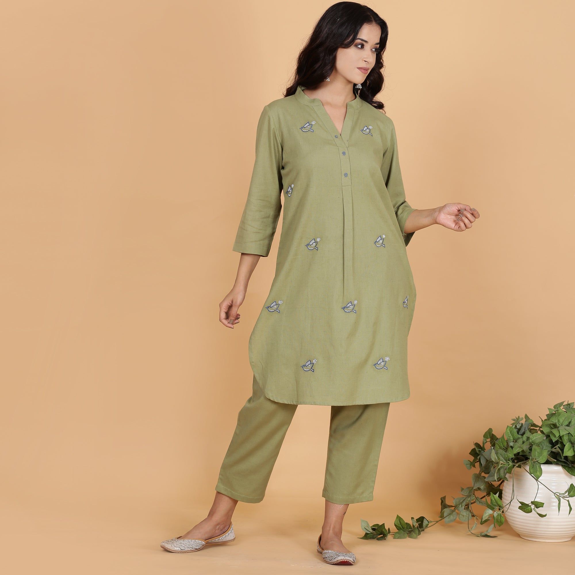 Olive green cotton flax co-ord set-XS