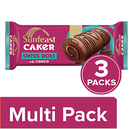 Sunfeast Caker Swiss Roll Cake - Chocolate, 3x23 g Multipack