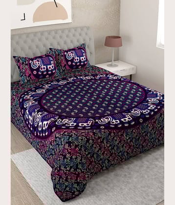 Uniqchoice Cotton Ethnic King Size Bedsheet With 2 Pillow Covers - Purple