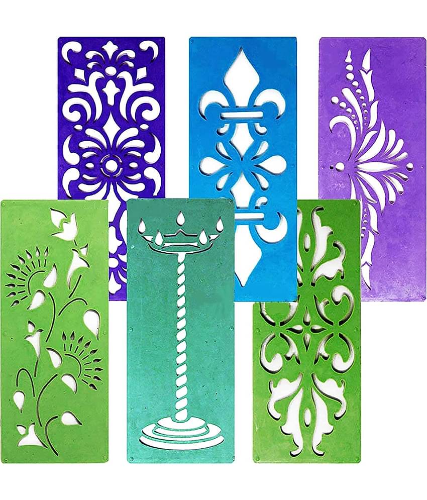 PRANSUNITA Ready to Draw Rangoli Making Plastic Stencils for Diwali, Pongal, Weddings Decorations âSize 3 x7 inch â Pack of 6 pcs - Heavy Duty Reusable Traditional Stencils