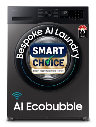 Samsung Smart Choice 12 kg, 5star, AI Ecobubble, Super Speed, Wi-Fi, Hygiene Steam with Inbuilt Heater, Digital Inverter, Fully-Automatic Front Load Washing Machine (WW12DG5B24AXTL, Inox) Samsung Smart Choice 12 kg, 5star, AI Ecobubble, Super Speed, Wi-F