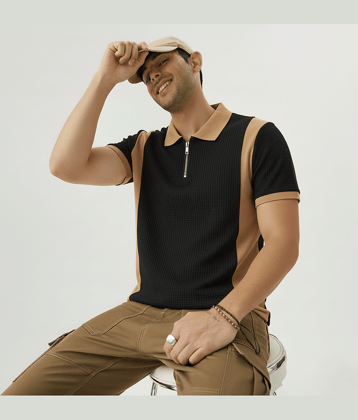 Try This Men Cotton Blend Regular Fit Colorblock Polo T Shirt ( Green )