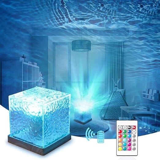 Projector Lights Ocean Wave, 3D Water Wave Effect LED Night Light, Crystal Table Lamp with Remote (Blue)