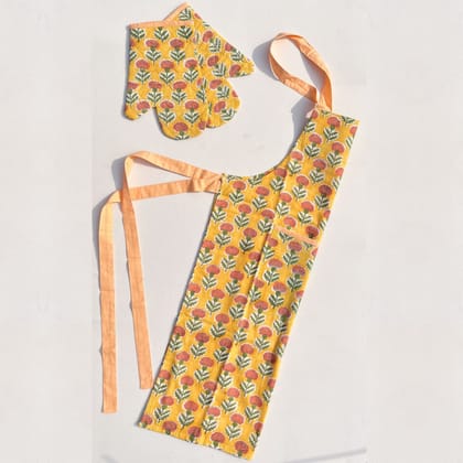 Yellow block printed apron set