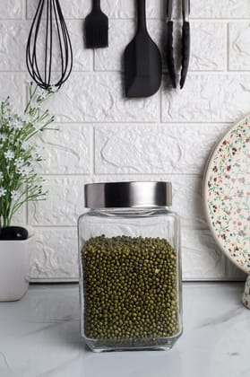 Femora Clear Glass Octo Kitchen Storage Jars, 1550 ml, Set of 2, Free Replacement of Lids