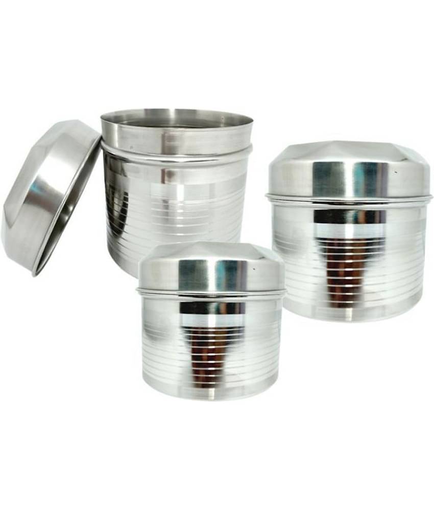 bartan hub - Steel Silver Tea/Coffee/Sugar Container ( Set of 3 - 600 )