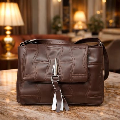 Ksampada Premium Brown Quilted Womens Handbag with Metallic Lock