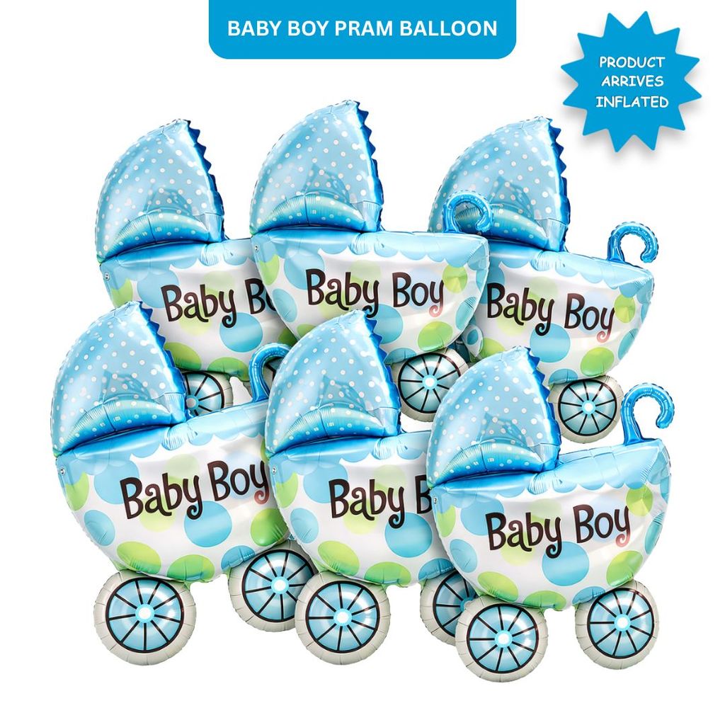 Baby Boy Pram Foil Balloon Set for Baby Boy Arrival Party 12 inches - 6PC | Trousseau Packing Gifting Balloon Decoration - Party and Festive Needs | Buy online on ZillyBuy