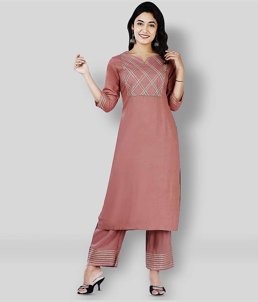 G4Girl - Mauve Straight Rayon Women's Stitched Salwar Suit ( Pack of 1 )
