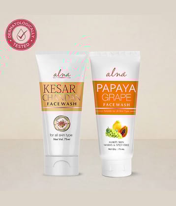 Alna Kesar Chandan Face Wash with Papaya Grape Face Wash 75ml Each , Pack of 2