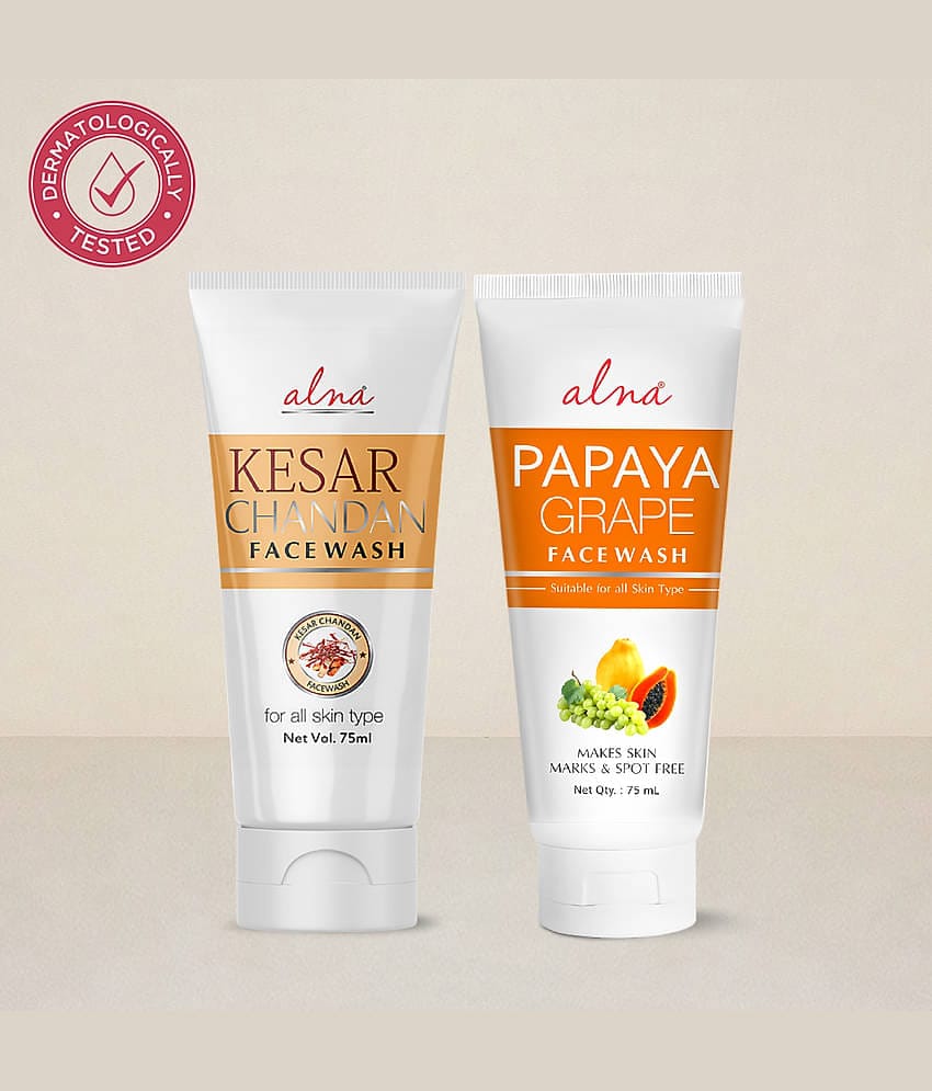 Alna Kesar Chandan Face Wash with Papaya Grape Face Wash 75ml Each , Pack of 2