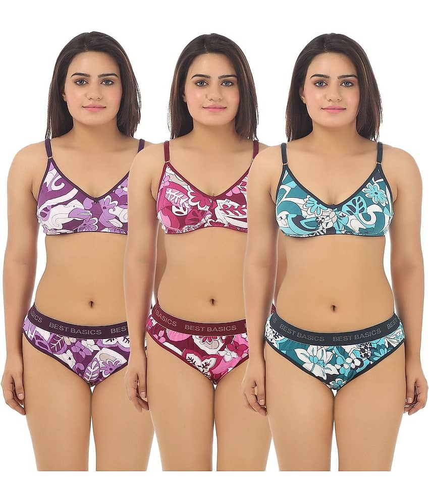 TCG Pack of 3 Cotton Women's Bra & Panty Set ( Multi Color )