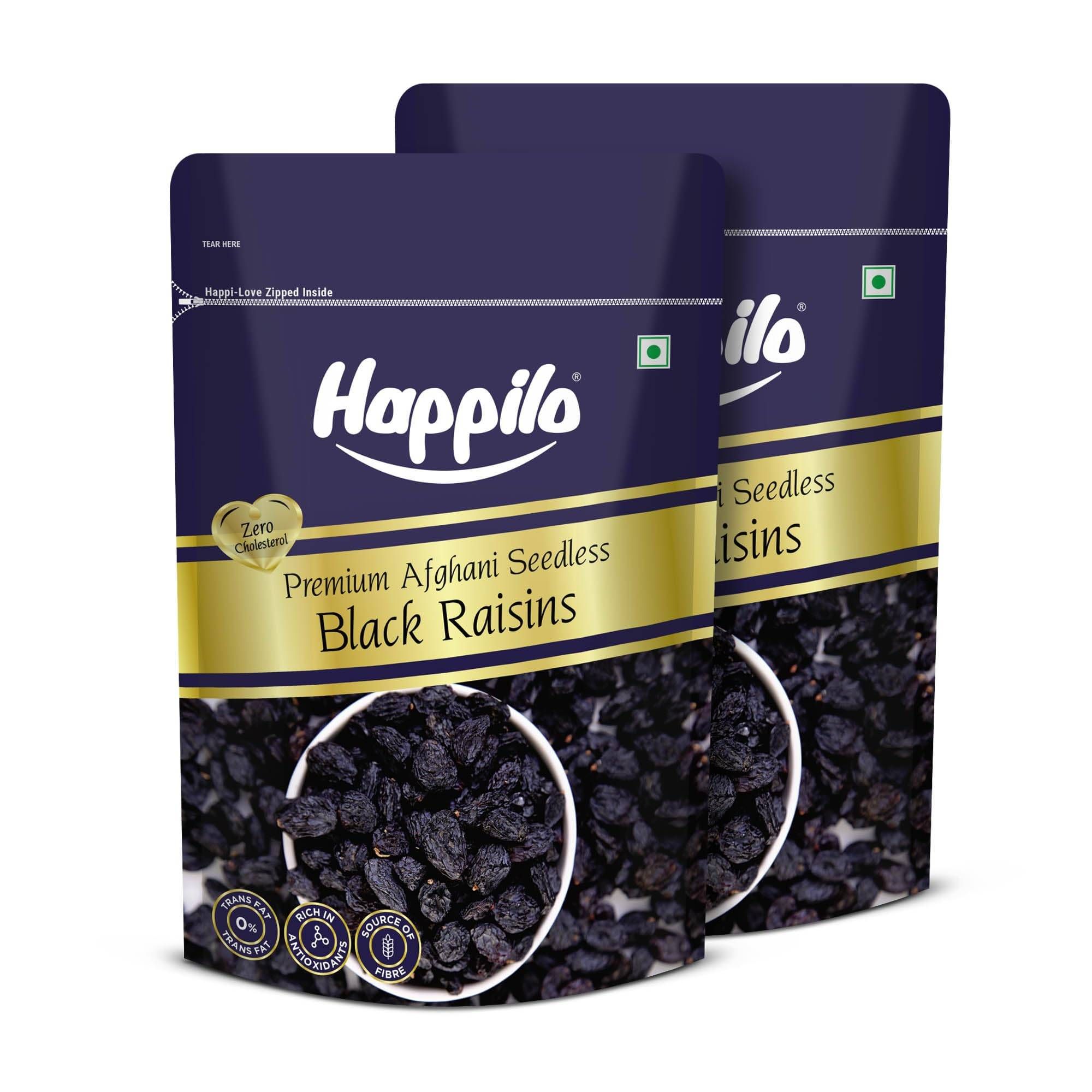 Happilo Premium Afghani Seedless Black Raisins 250g (Pack of 2)