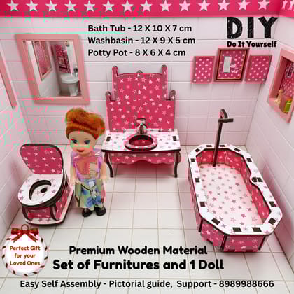 DIY Wooden Washroom Furniture Set for Kids | Pretend Play Dollhouse Bathroom Toy | Educational Role Play Set for Imagination, Creativity & Learning