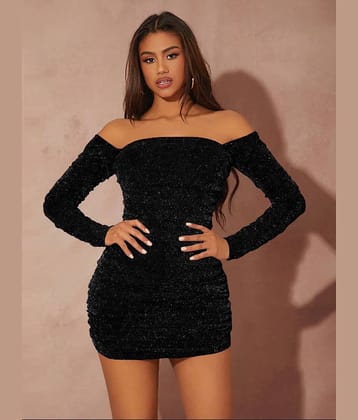 kotty Women Polyester Solid Bodycon Dress ( Black )