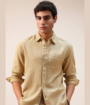 Highlander 100% Cotton Relaxed Fit Self Design Full Sleeves Men's Casual Shirt - Gold ( Pack of 1 )