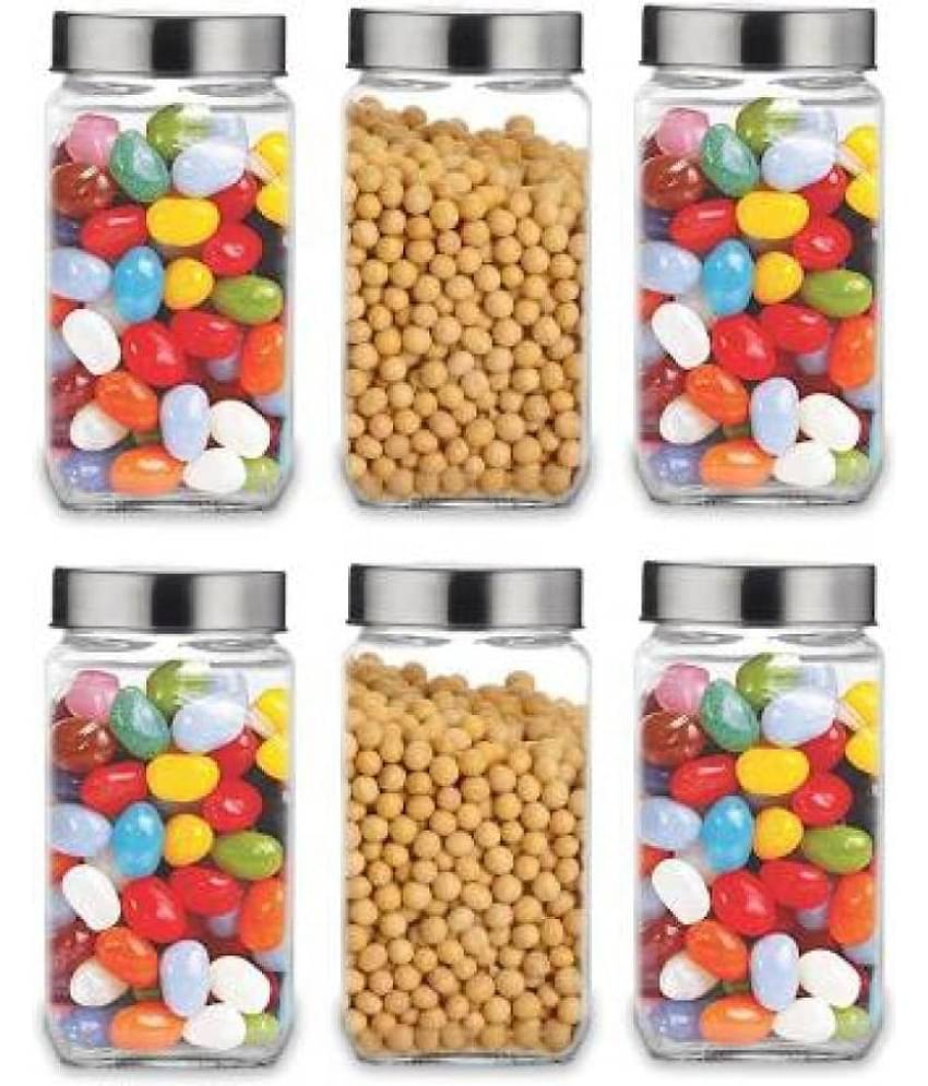 CROCO JAR Glass Transparent Spice Container ( Set of 6 )