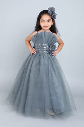 Ruffled Silhouette Party Gown-Grey-2-3Y / Grey
