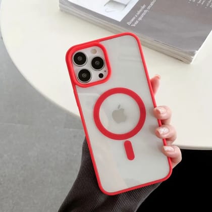 iPhone 12 Series Magsafe Magnetic Wireless Charging Transparent Hard Case With Camera Bumper-iPhone 12 / Red
