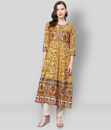 Yash Gallery Pack of 1 Rayon Printed Flared Women's Kurti - ( Yellow )