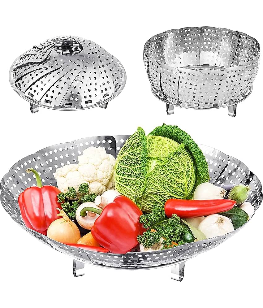 BHAVYTA COSMETIC Steamer Basket Steel Silver Multi-Purpose Container ( Set of 1 )