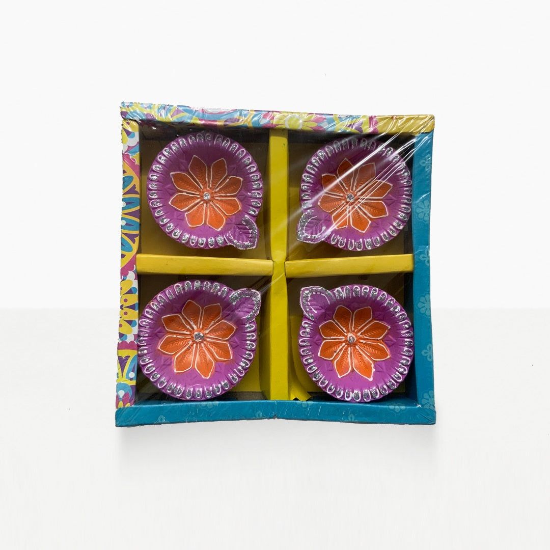 Diwali Clay Decorations Diyas, Brown, Set of 4
