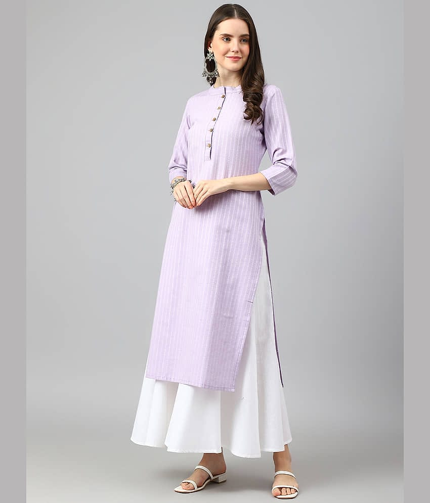 Hritika Cotton Blend Striped Straight Women's Kurti - Lavender ( Pack of 1 )