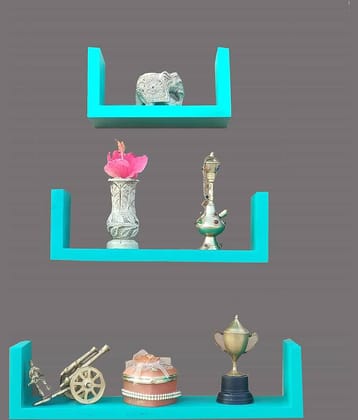 TFS Floating Shelves Green Wood - Pack of 3