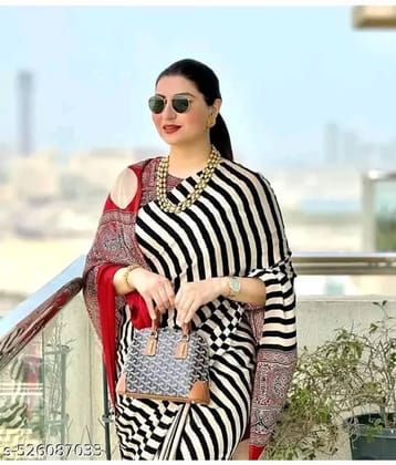 Bhuwal Fashion Crepe Printed Regular Saree With Unstitched Blouse Piece ( White )