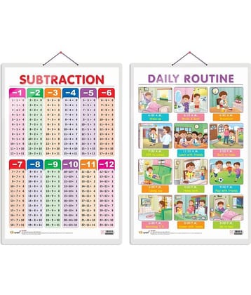 Set of 2 SUBTRACTION and DAILY ROUTINE Early Learning Educational Charts for Kids | 20"X30" inch |Non-Tearable and Waterproof | Double Sided Laminated | Perfect for Homeschooling, Kindergarten and Nursery Students