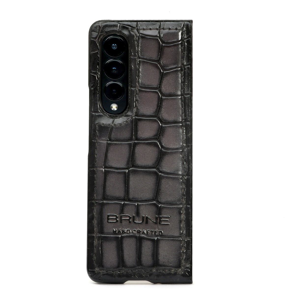 Samsung Galaxy Fold Grey Croco Textured Leather Mobile Cover by Brune & Bareskin-Fold 2