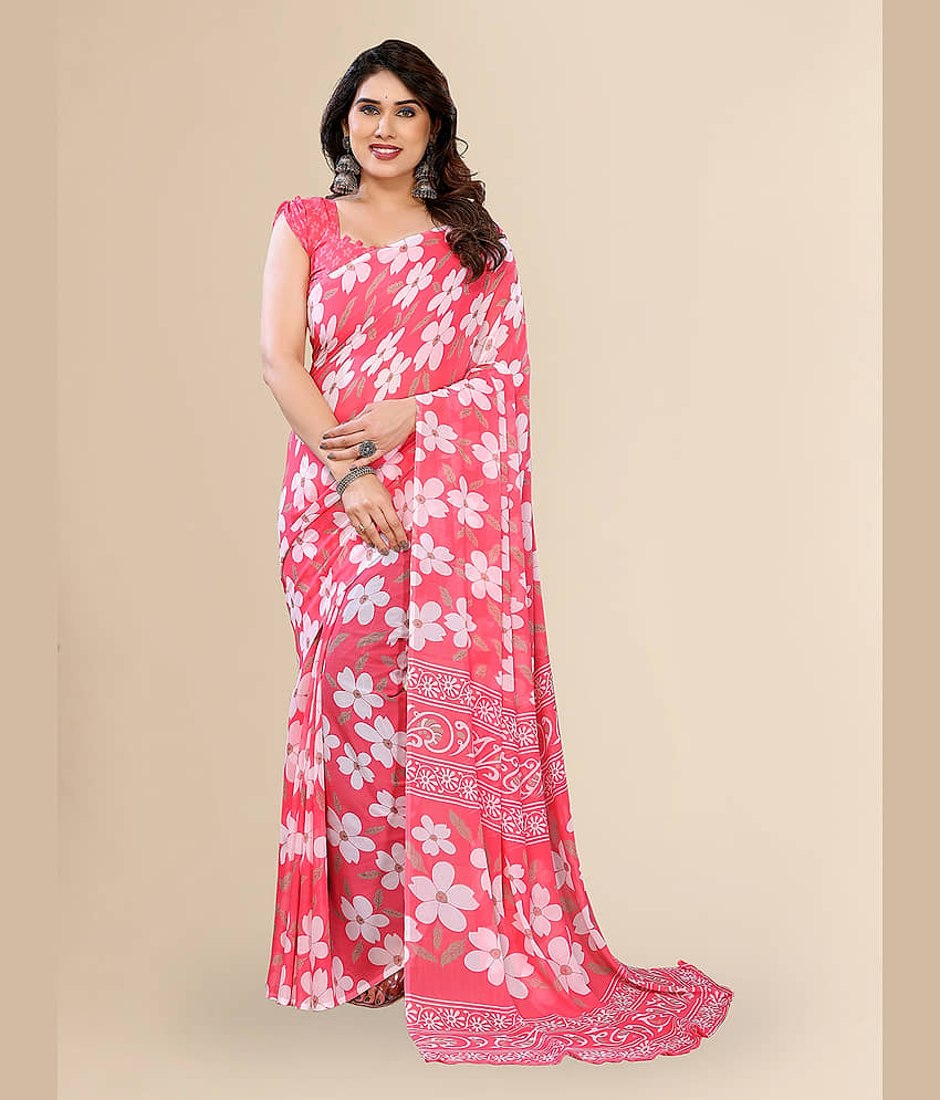 ANAND SAREES Georgette Printed Chanderi saree With Unstitched Blouse Piece ( Purple )