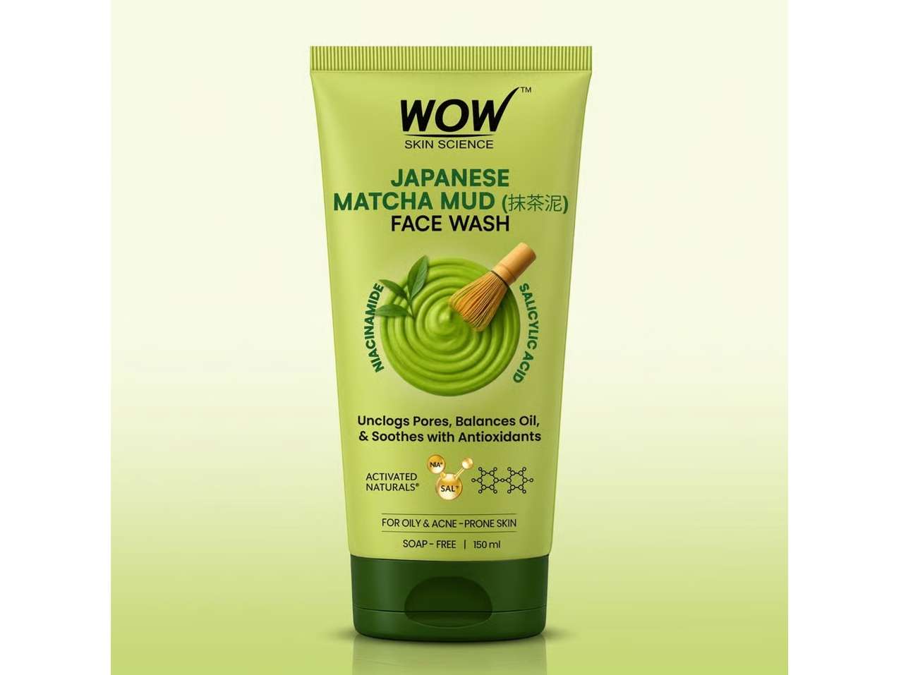 WOW Skin Science Japanese Matcha Mud Face Wash Purifies & Balances Oily Skin - 150ml