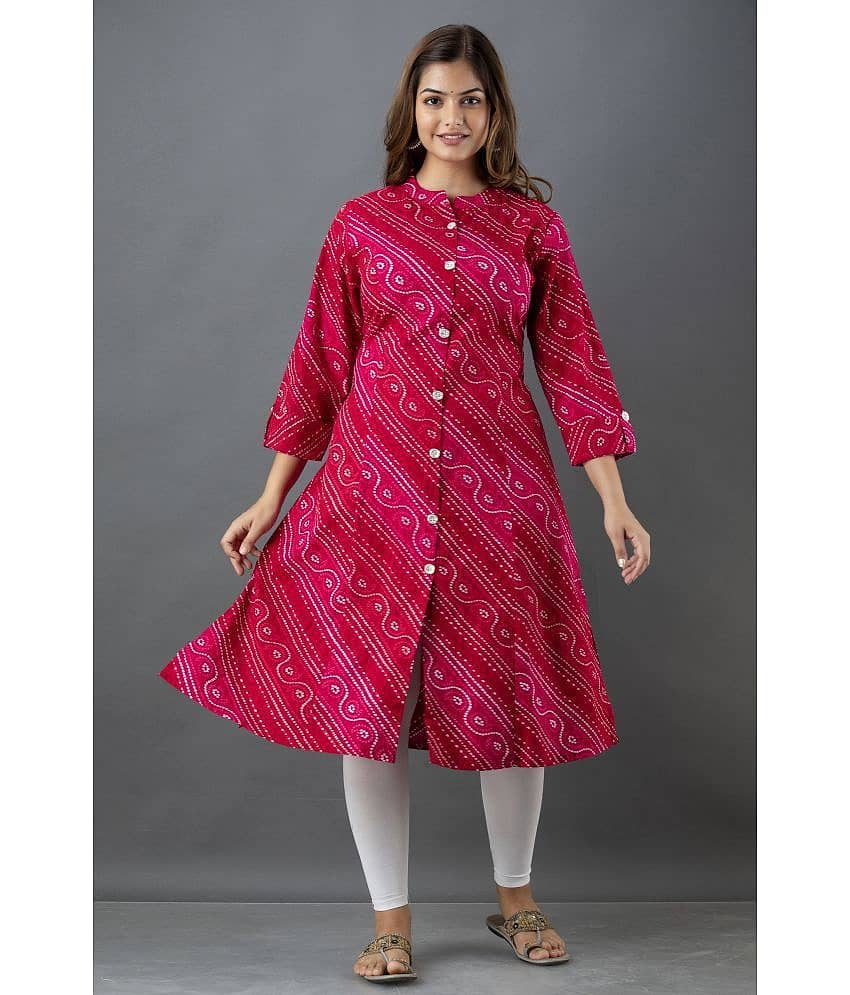 Lee Moda - Red Cotton Women's Front Slit Kurti ( Pack of 1 )