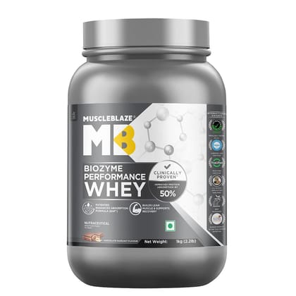 MuscleBlaze Biozyme Performance Whey Protein (Chocolate Hazelnut, 1 kg)